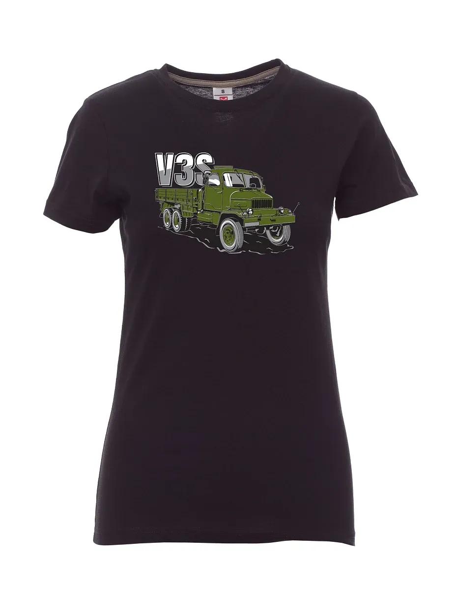 Damski t-shirt czarny Ciężarówka V3S Ciężarówka z platformą