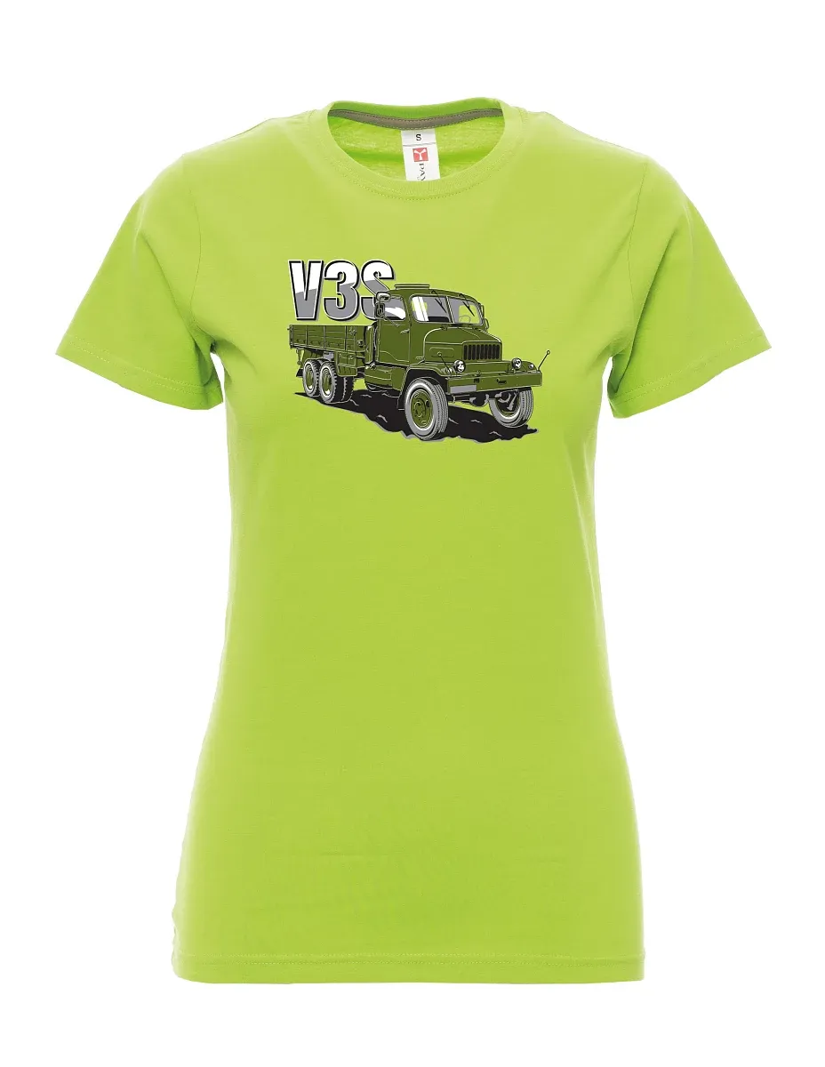 Damski t-shirt limetkowy Ciężarówka V3S Ciężarówka z platformą