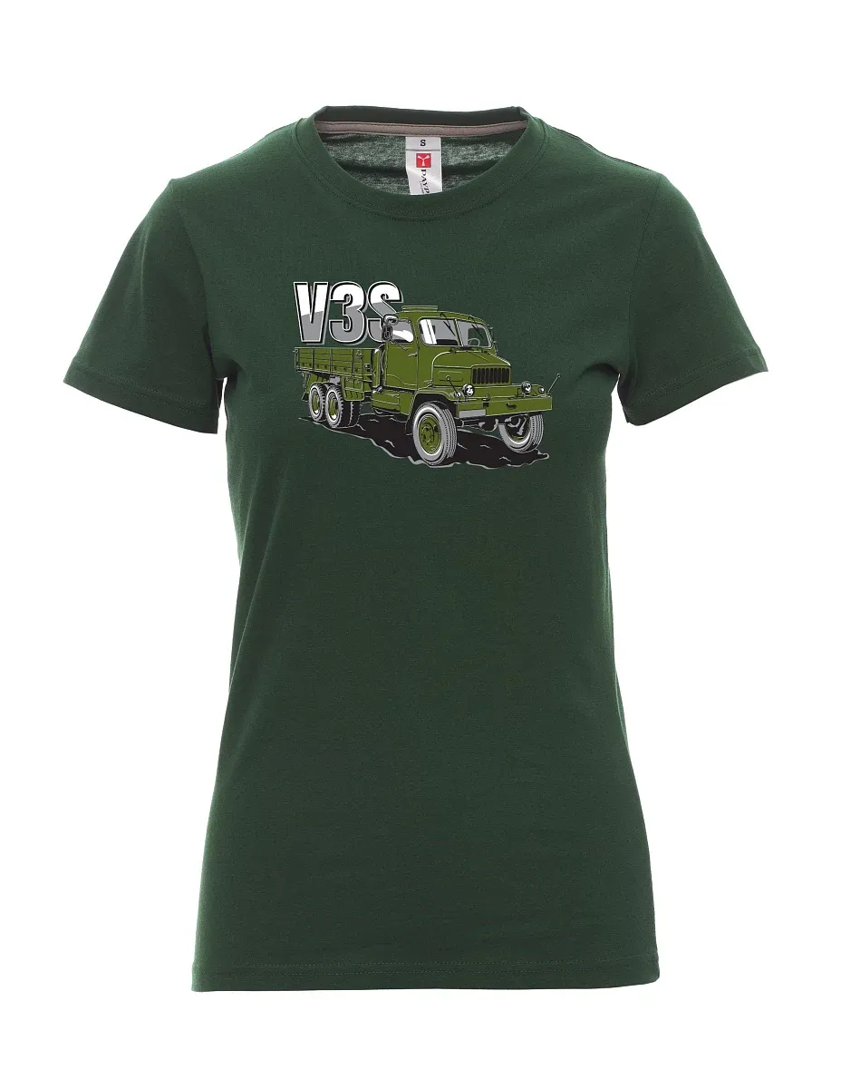 Damski t-shirt ciemnozielony Ciężarówka V3S Ciężarówka z platformą