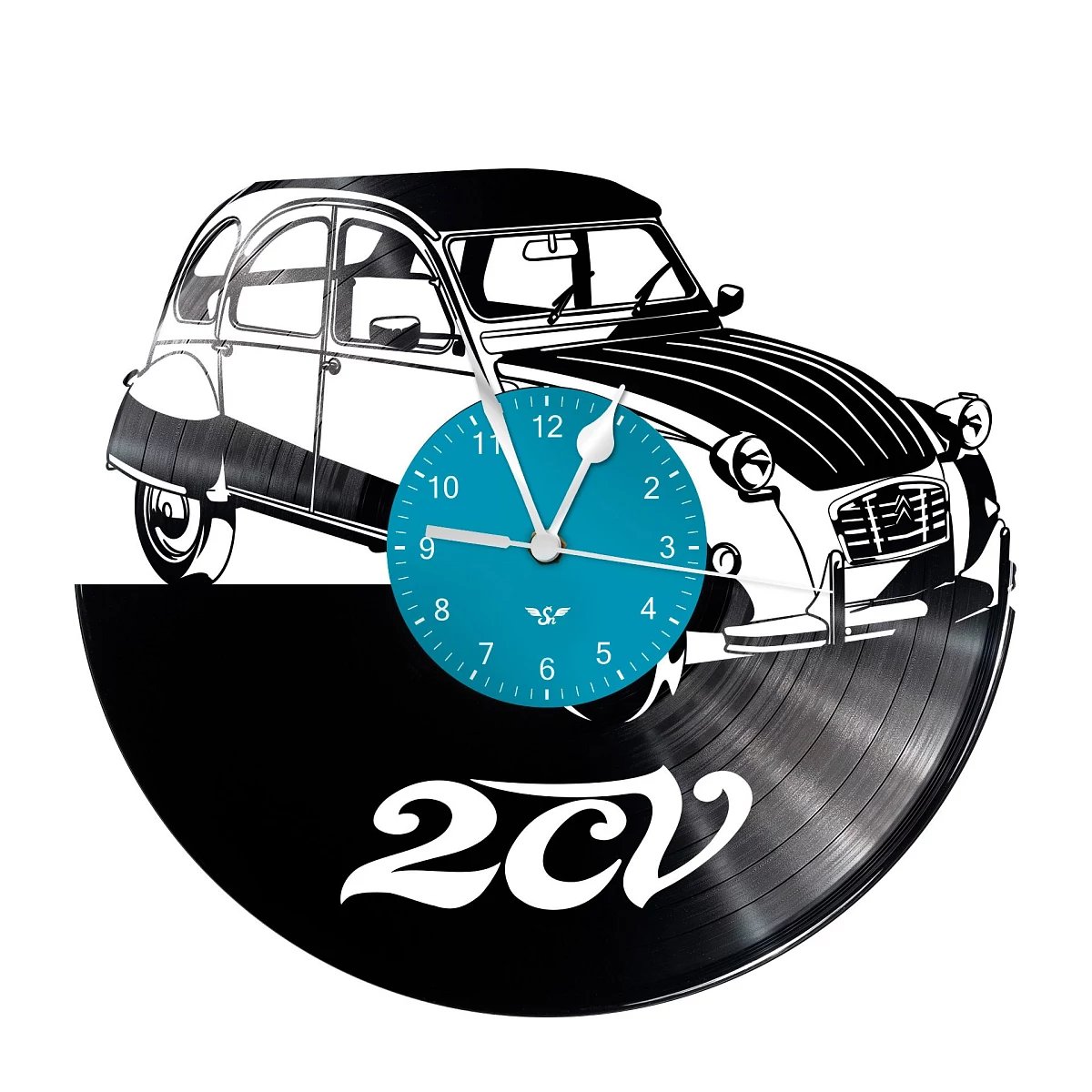 Zegar z płyty winylowej z motywem 2CV