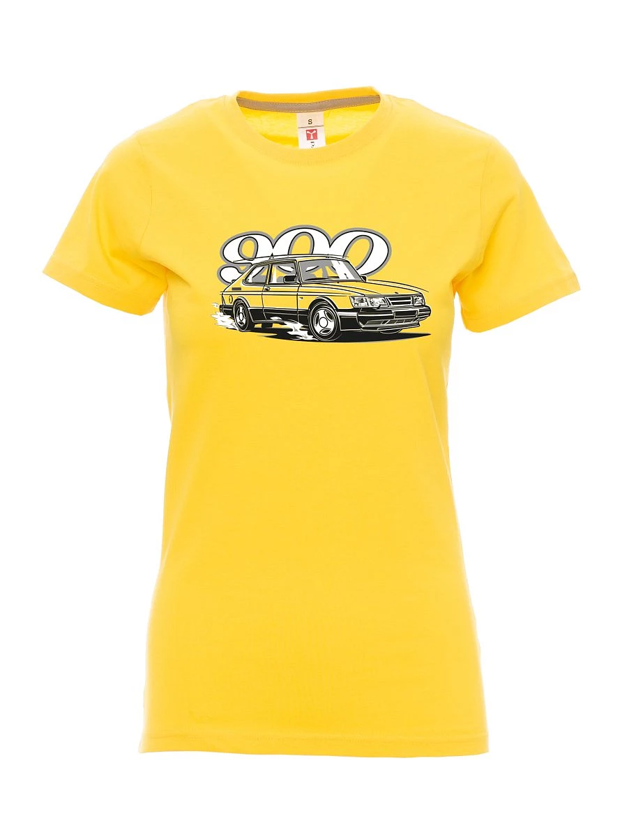 Damski t-shirt żółty Saab 900
