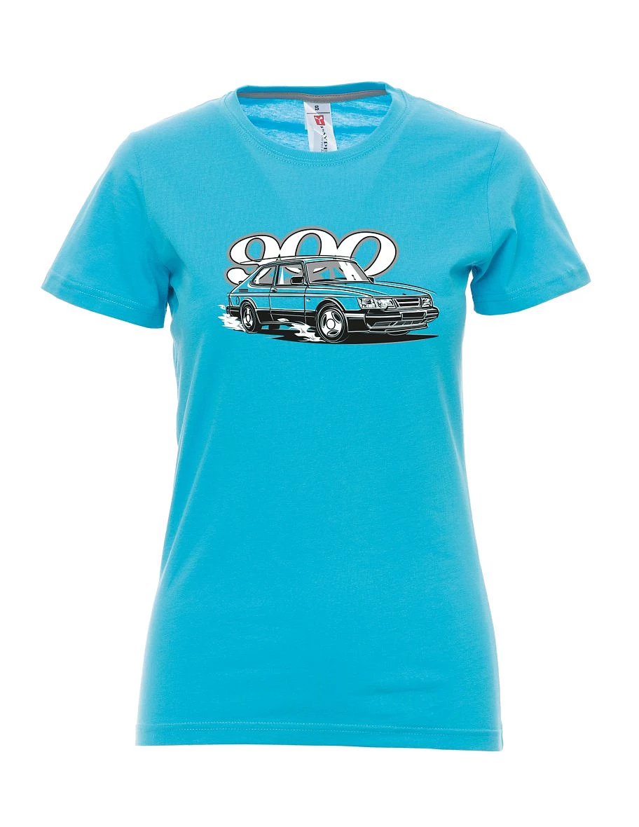 Damski t-shirt turkusowy Saab 900