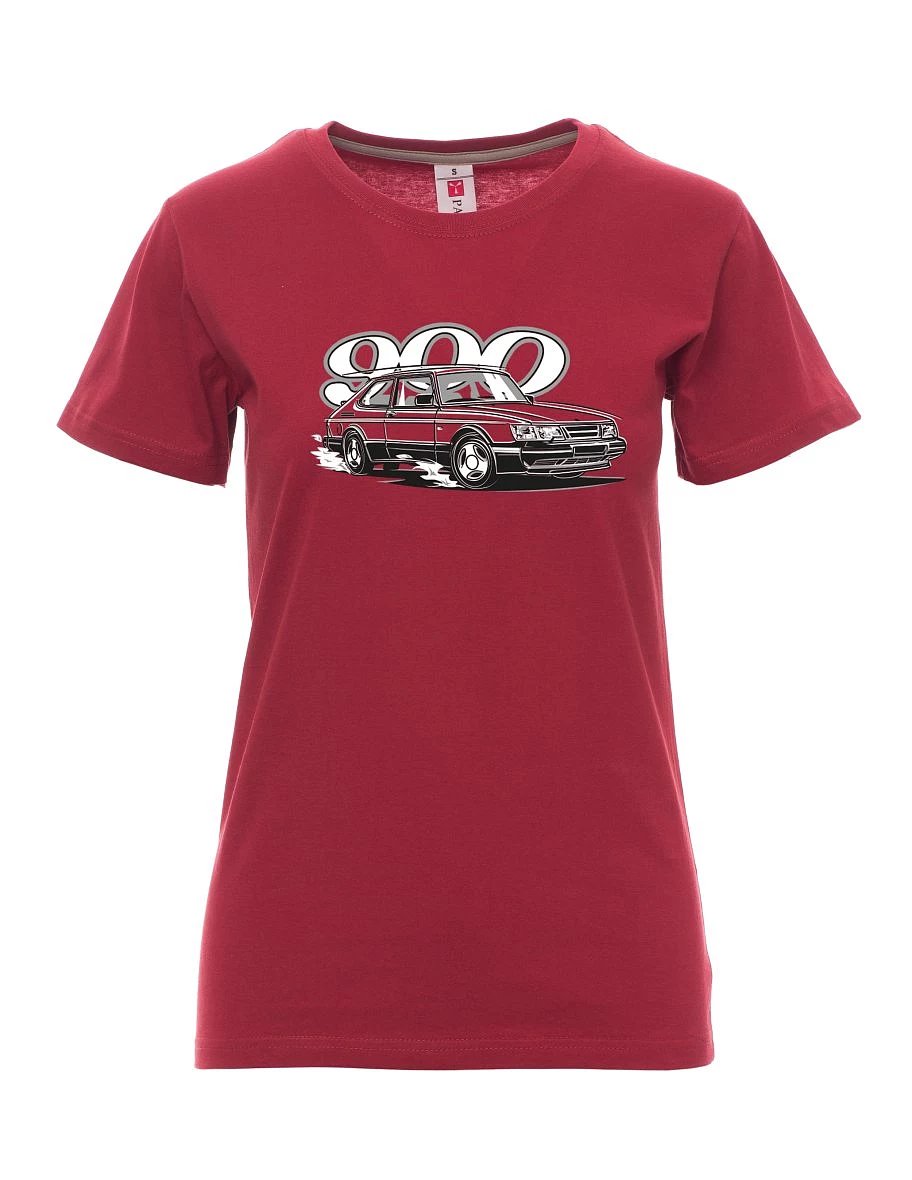 Damski t-shirt bordowy Saab 900