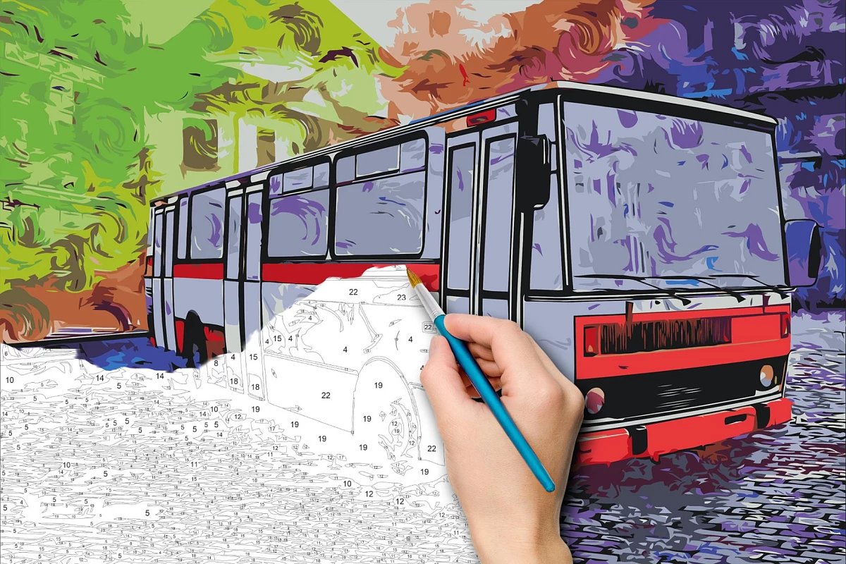 Malowanie po numerach - zdjęcie weterana autobus