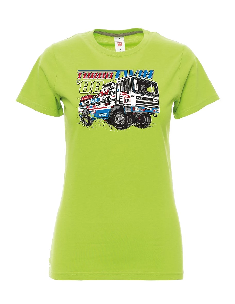 Damski t-shirt limetkowy TurboTwin z Dakaru 1988