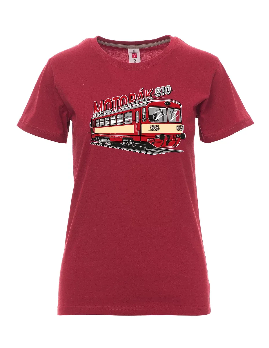 Damski t-shirt bordowy Pociąg motorowy 810