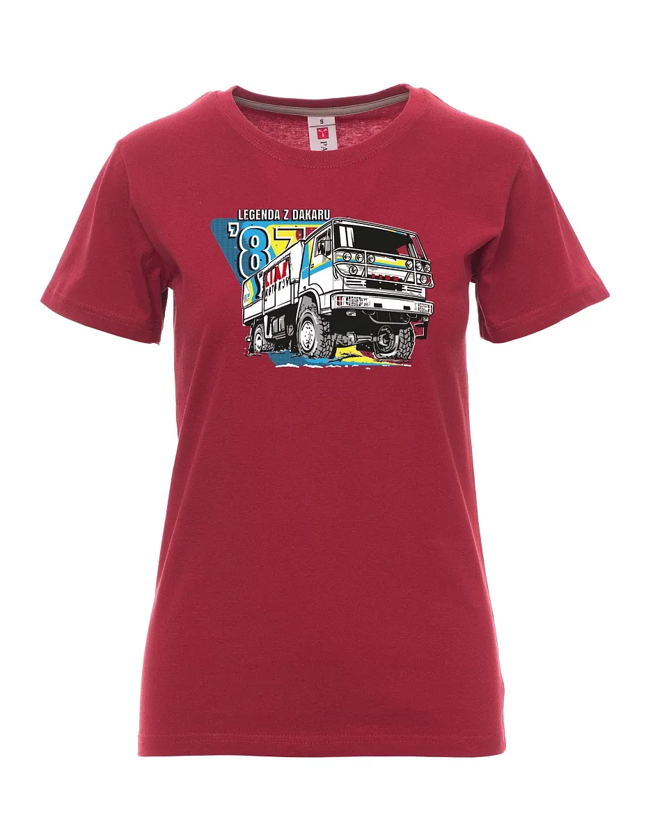 Damski t-shirt bordowy Liaz z Dakaru 1987