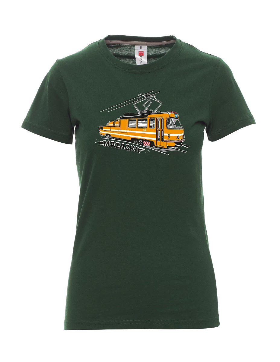 Damski t-shirt ciemnozielony Tramwaj smarujący