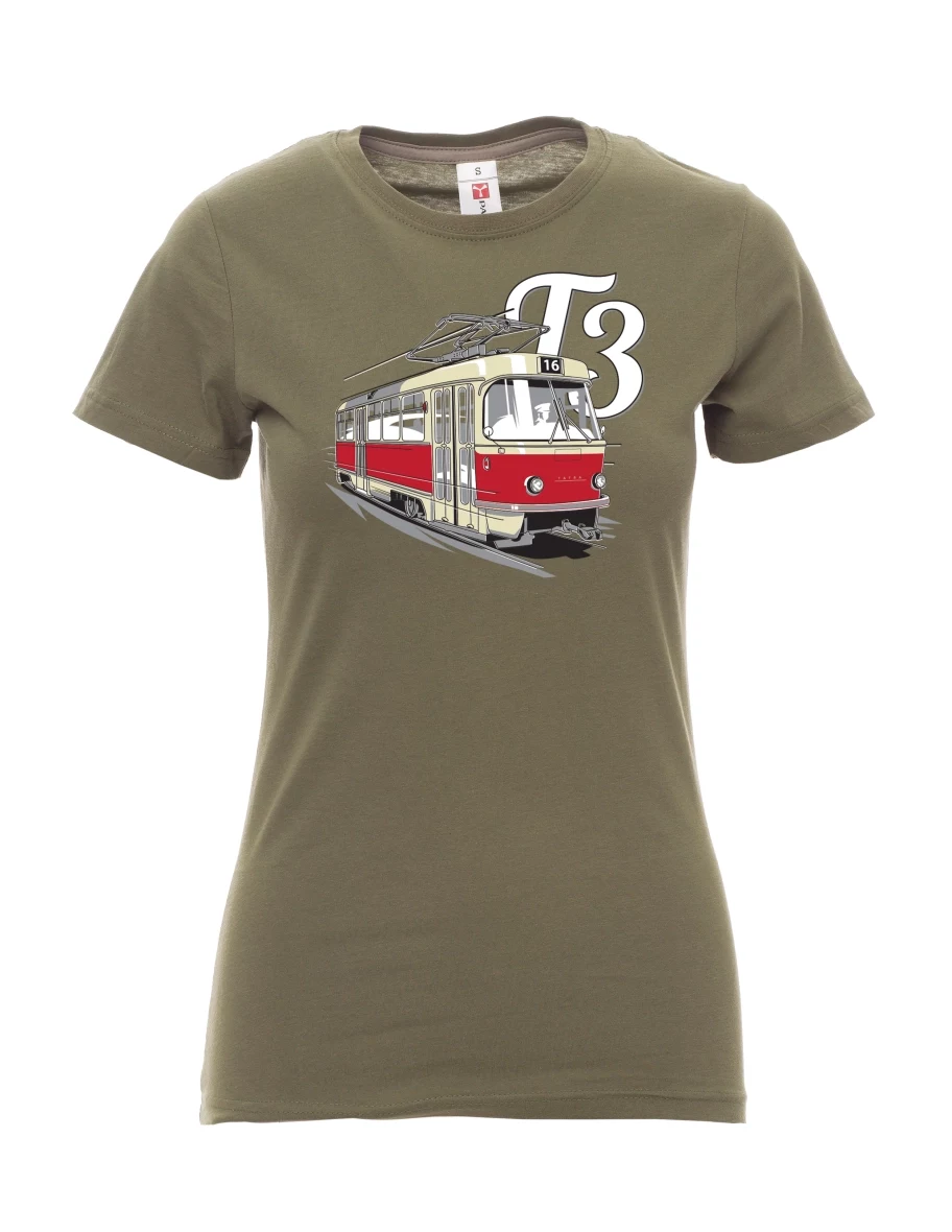 Damski t-shirt khaki Tramwaj T3