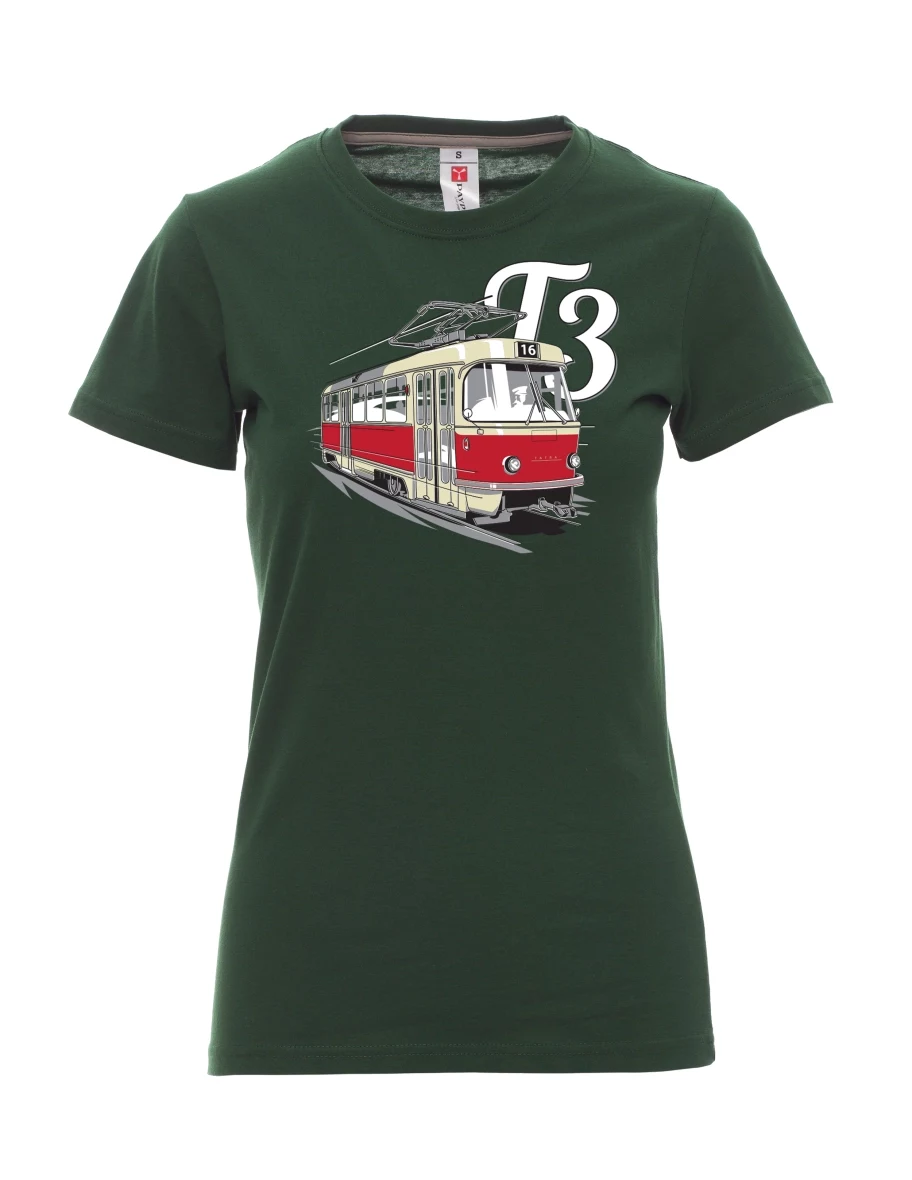 Damski t-shirt ciemnozielony Tramwaj T3