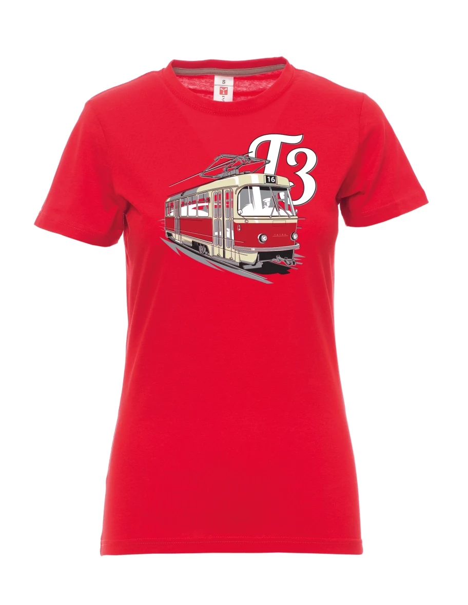 Damski t-shirt czerwony Tramwaj T3