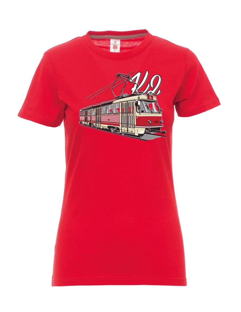 Damski t-shirt czerwony Tramwaj K2
