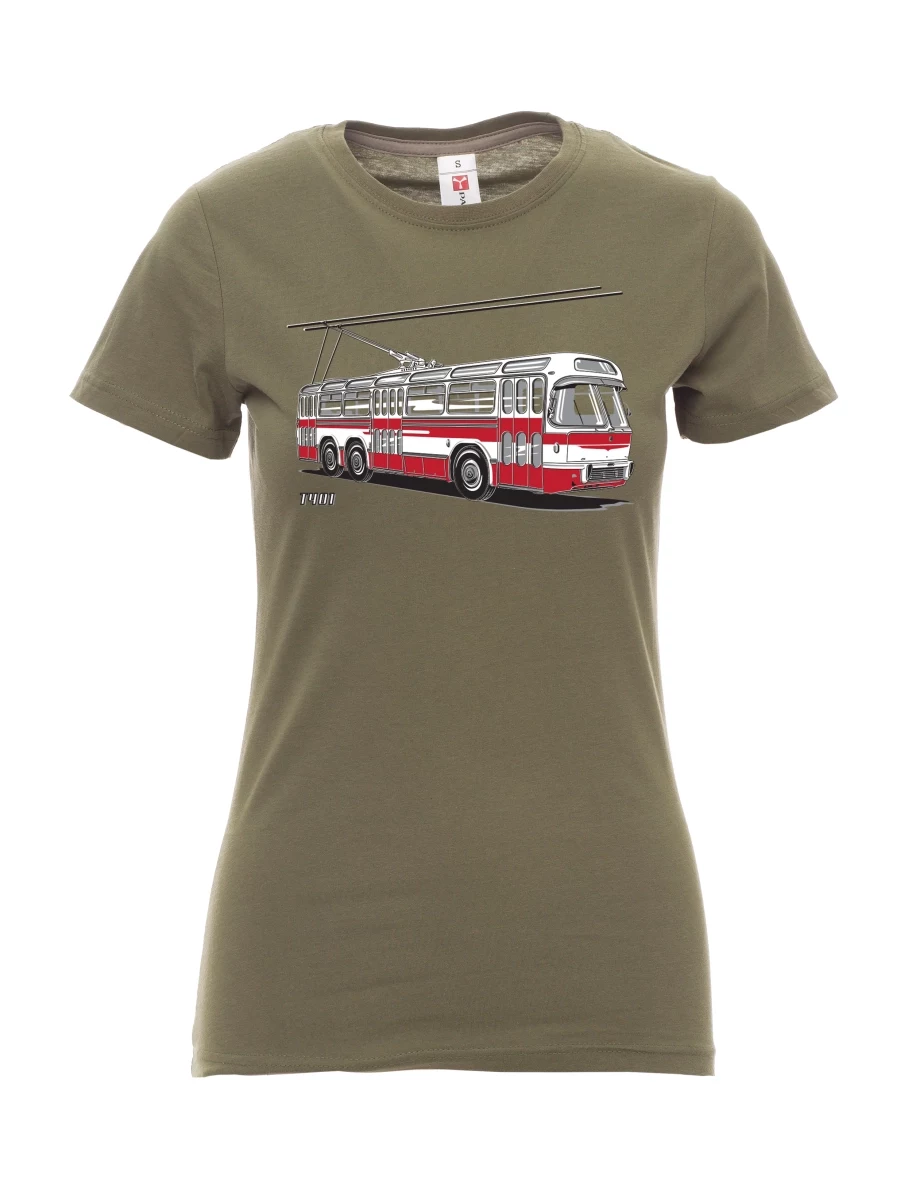 Damski t-shirt khaki Wózek  T401
