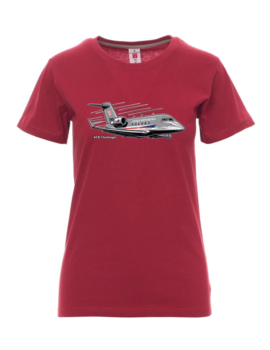 Damski t-shirt bordowy Samolot AČR Challenger