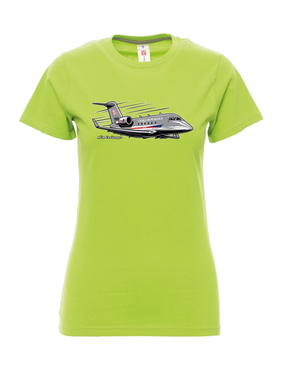 Damski t-shirt limetkowy Samolot AČR Challenger