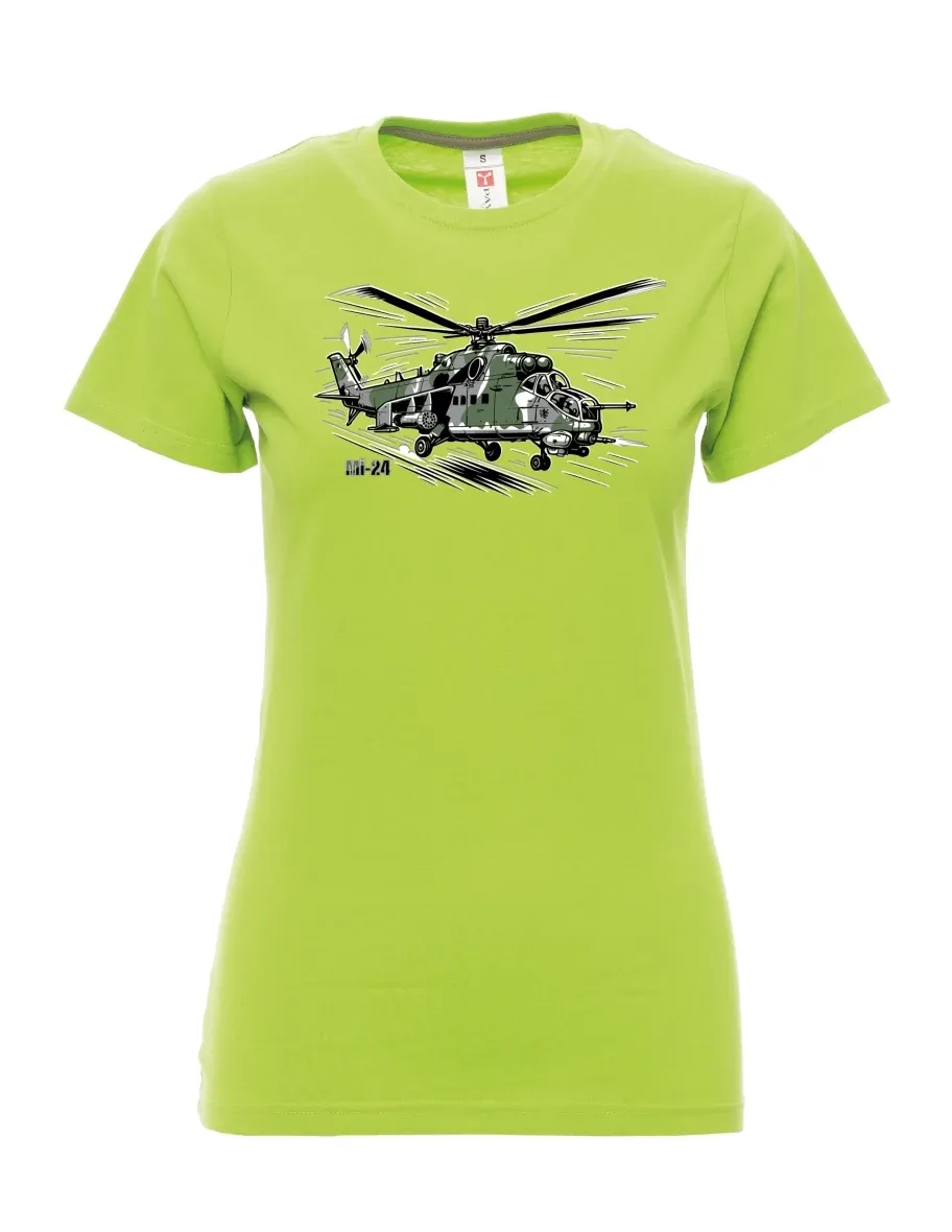Damski t-shirt limetkowy Śmigłowiec Mi-24