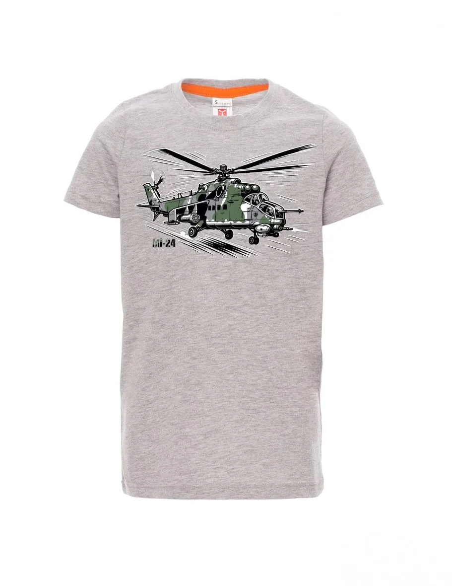 Dziecięcy t-shirt szary melange Śmigłowiec Mi-24