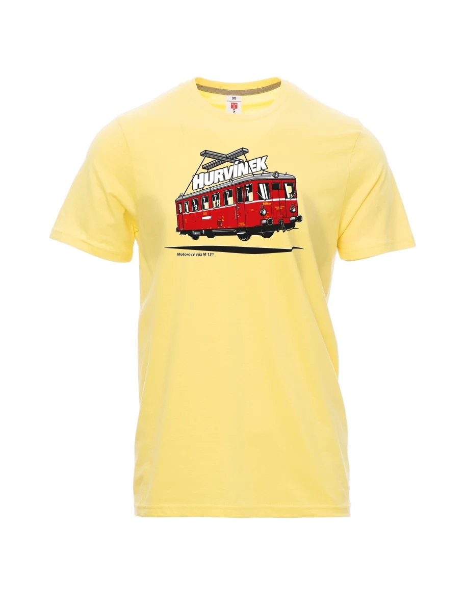 Męski t-shirt jasny zółty Wagon silnikowy M 131 „Hurvínek“