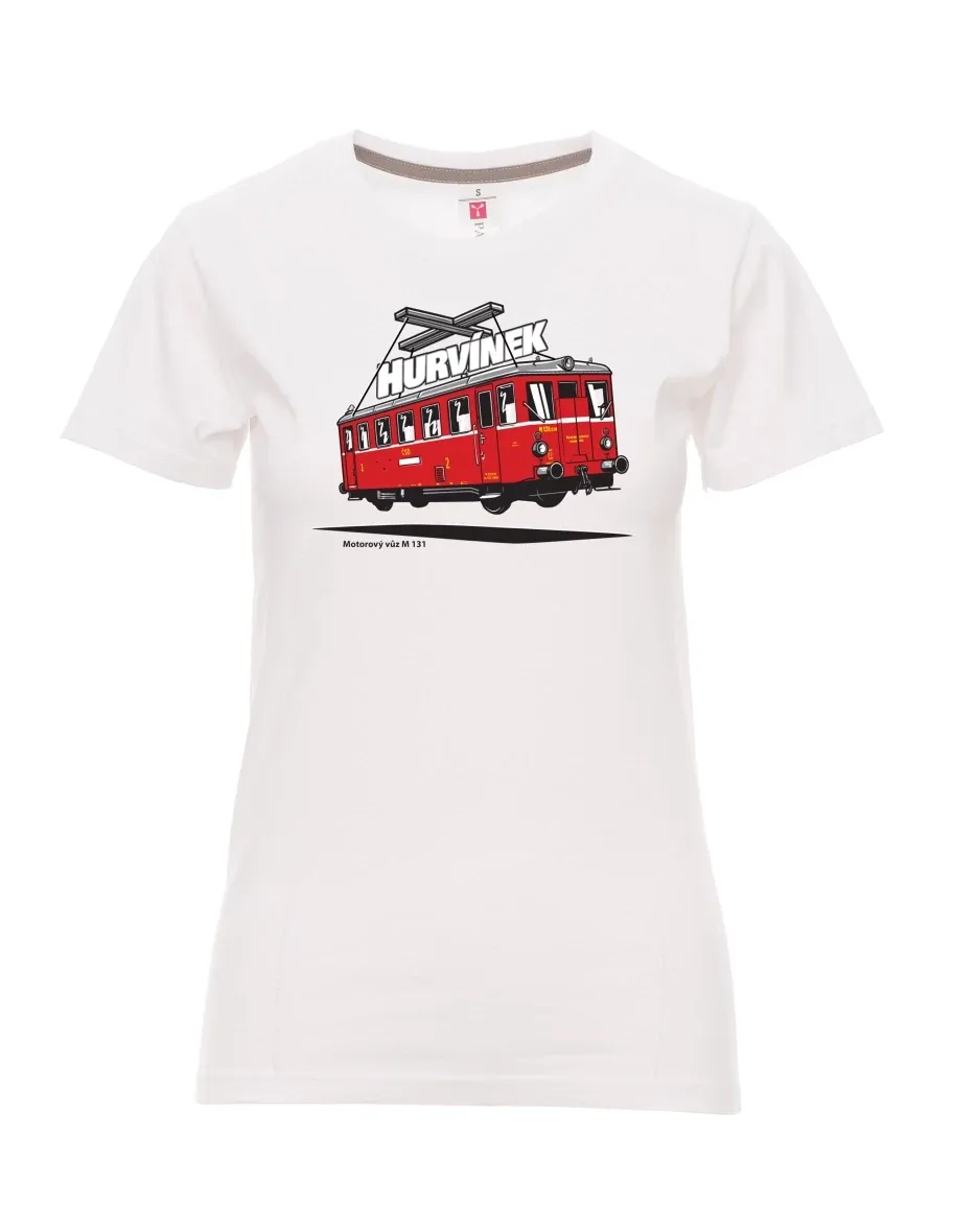 Damski t-shirt biały Wagon silnikowy M 131 „Hurvínek“