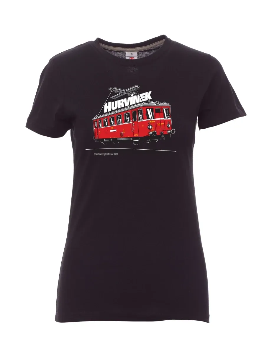 Damski t-shirt czarny Wagon silnikowy M 131 „Hurvínek“