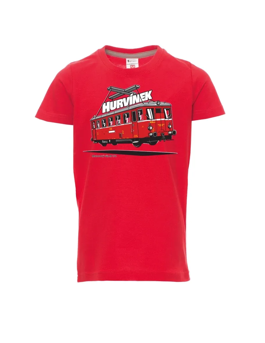 Dziecięcy t-shirt czerwony Wagon silnikowy M 131 „Hurvínek“