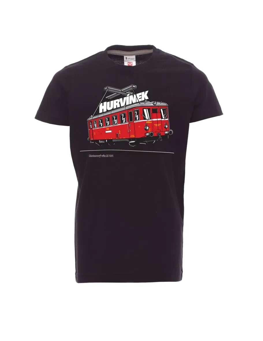 Dziecięcy t-shirt czarny Wagon silnikowy M 131 „Hurvínek“
