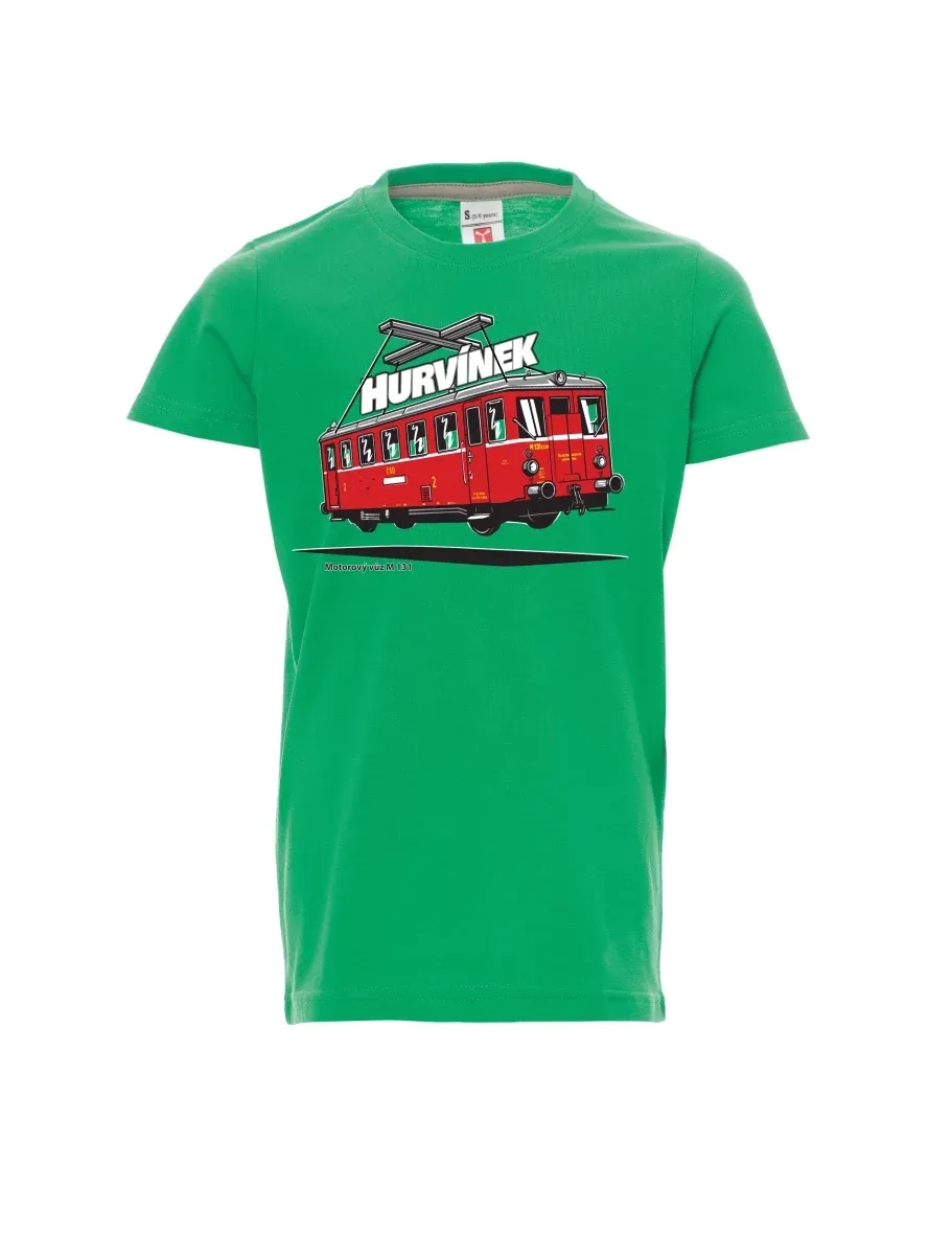 Dziecięcy t-shirt zielony Wagon silnikowy M 131 „Hurvínek“