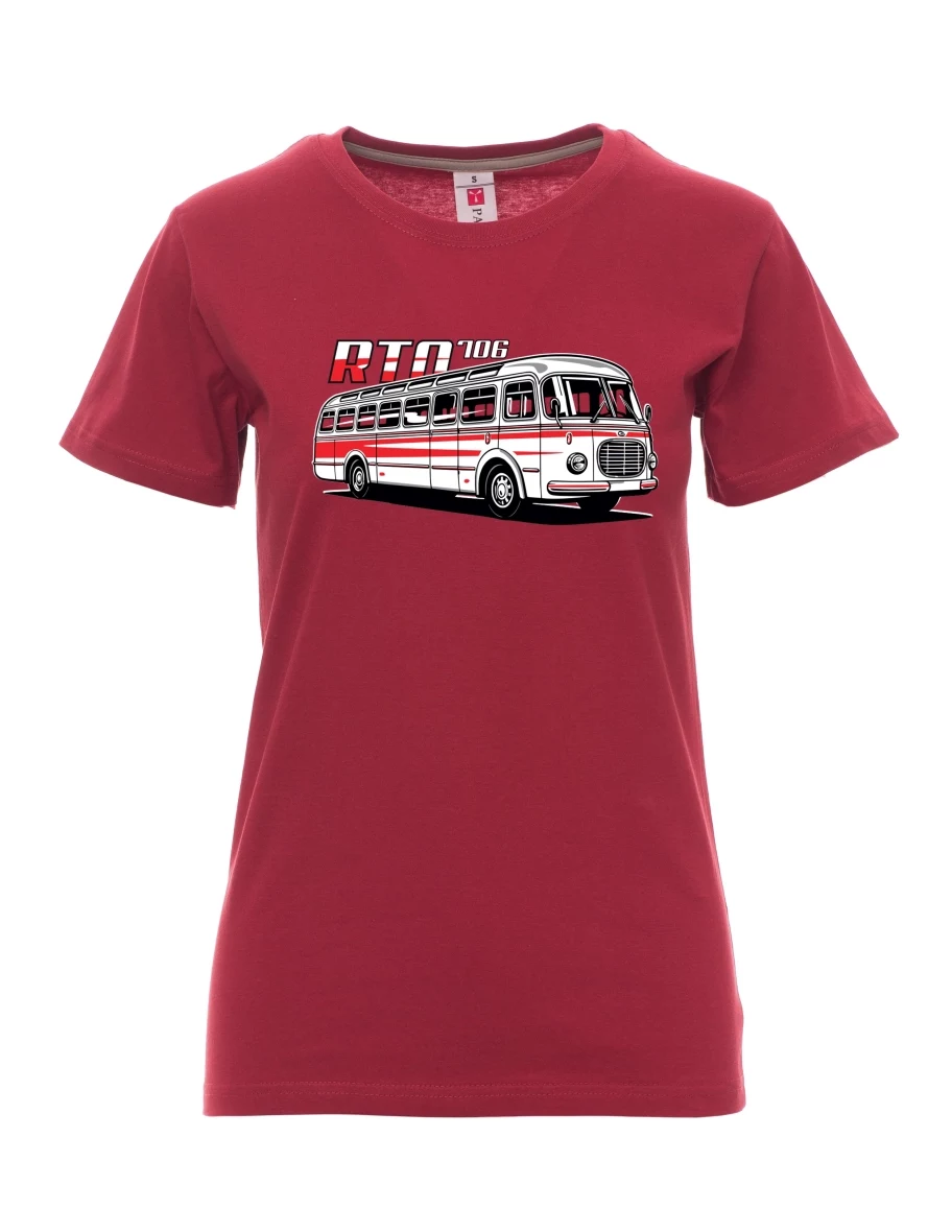 Damski t-shirt bordowy Autobus RTO 706