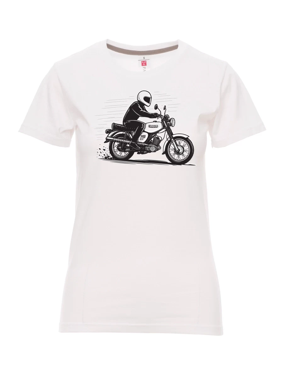 Damski t-shirt biały Motocykl Enduro S51