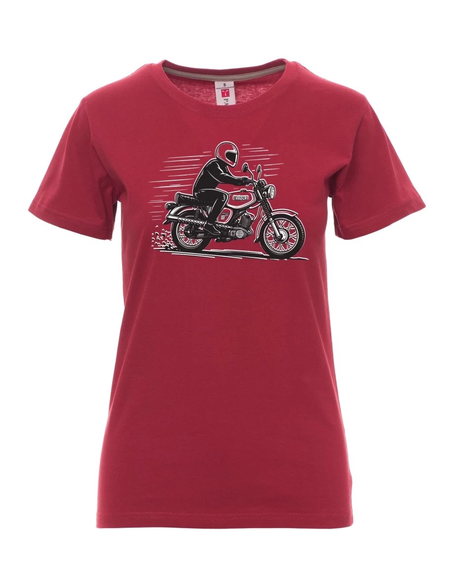 Damski t-shirt bordowy Motocykl Enduro S51