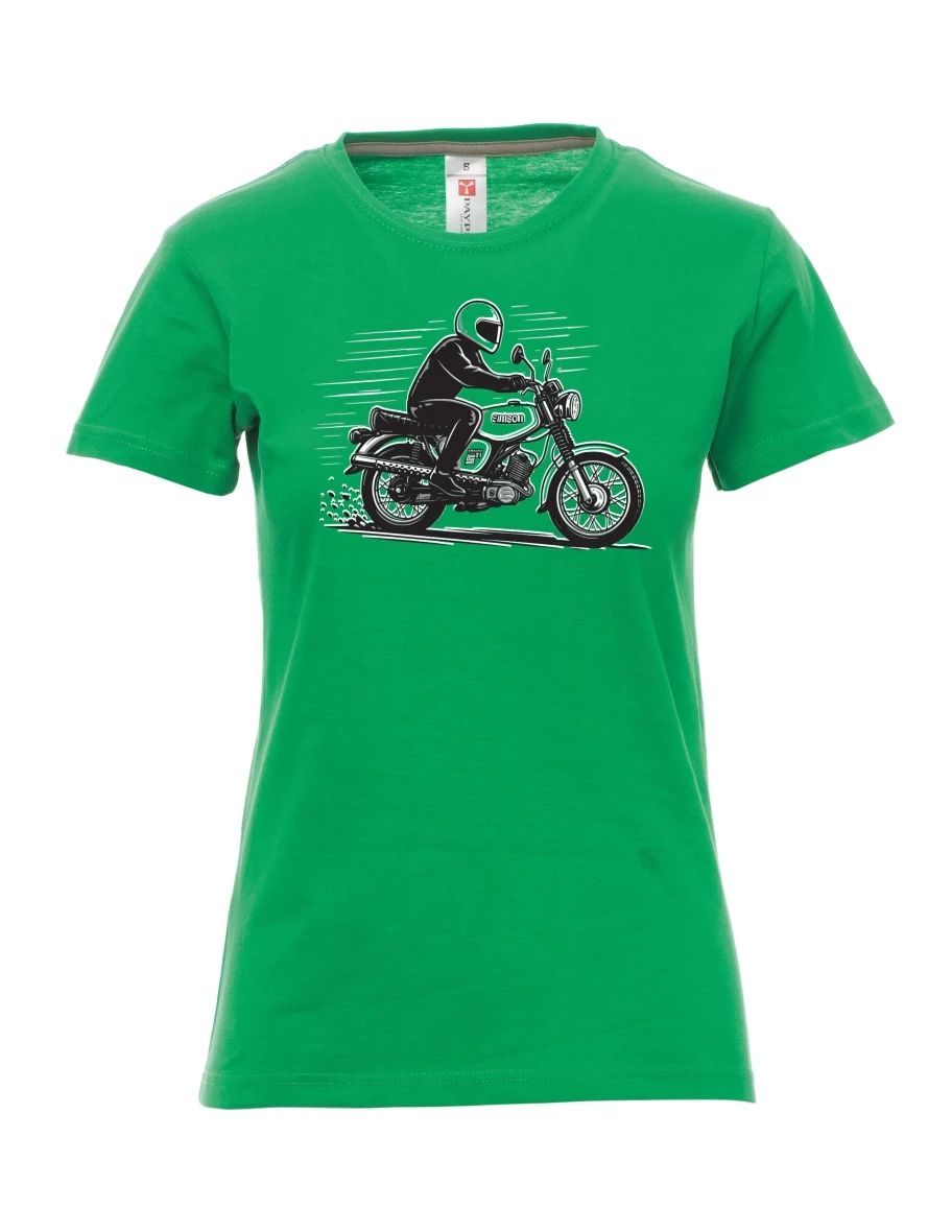 Damski t-shirt zielony Motocykl Enduro S51