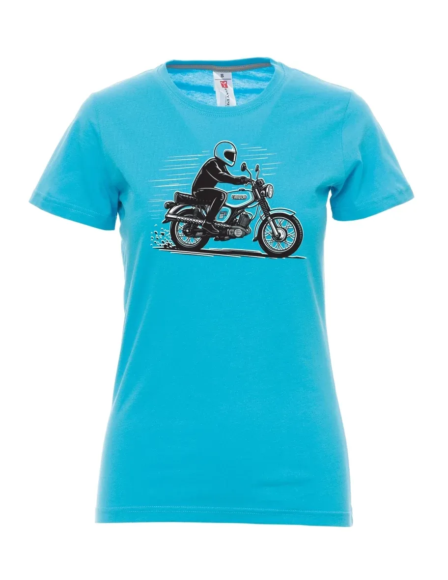 Damski t-shirt turkusowy Motocykl Enduro S51