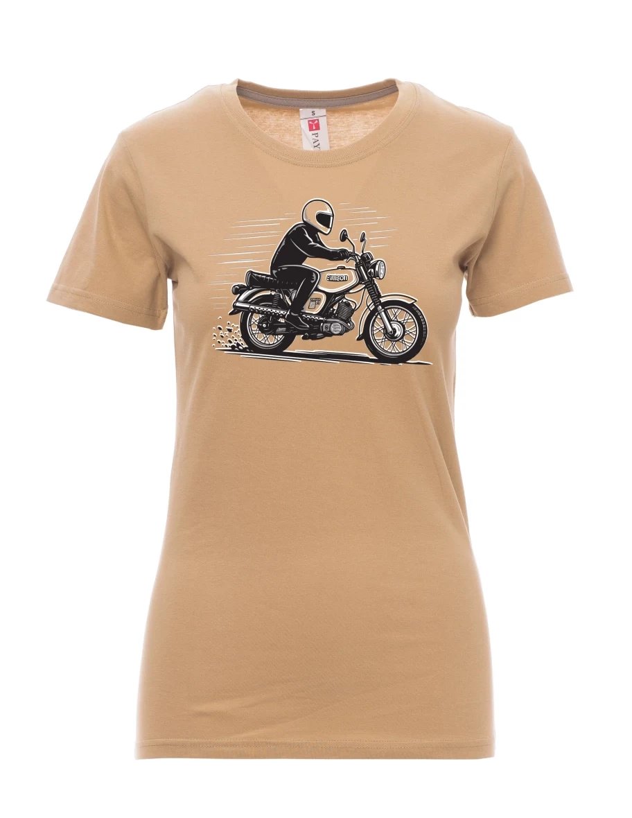 Damski t-shirt brązowy Motocykl Enduro S51