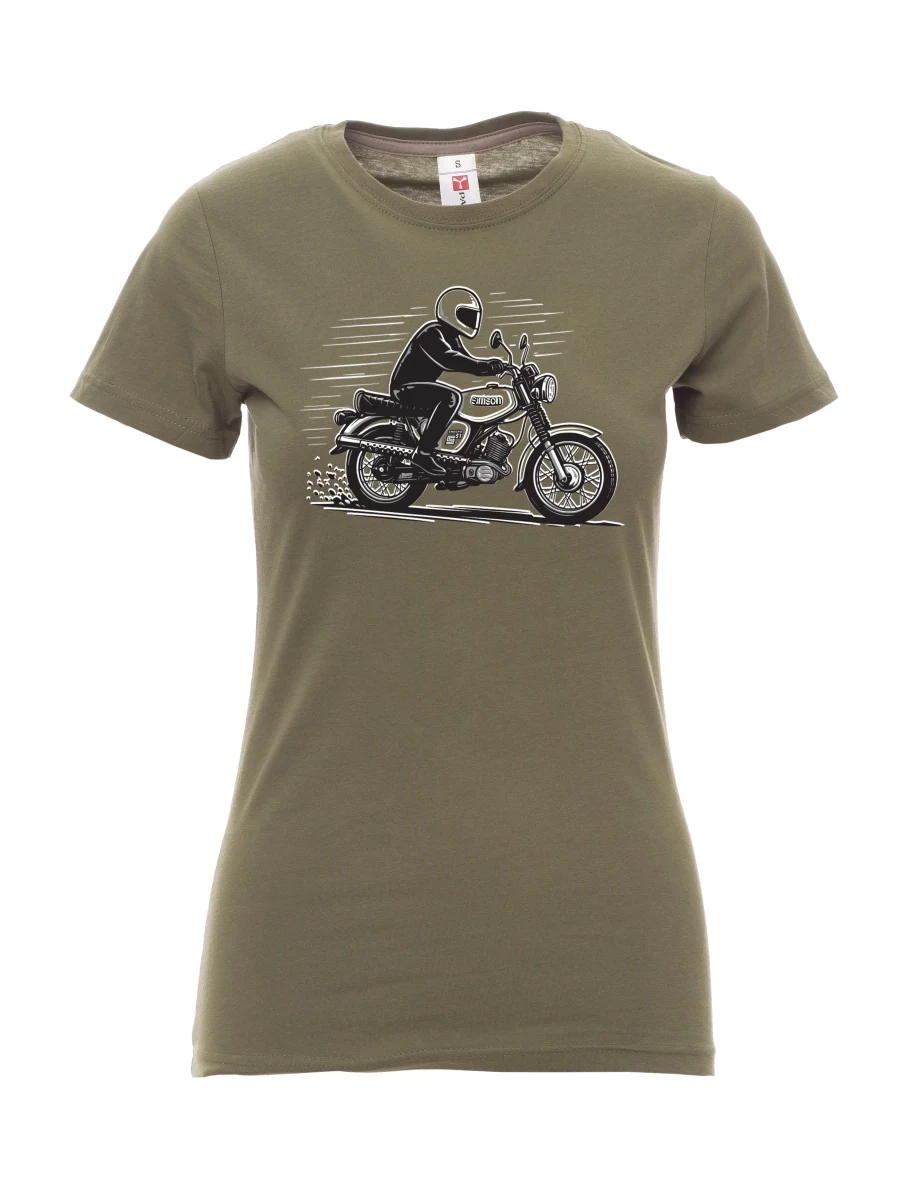 Damski t-shirt khaki Motocykl Enduro S51