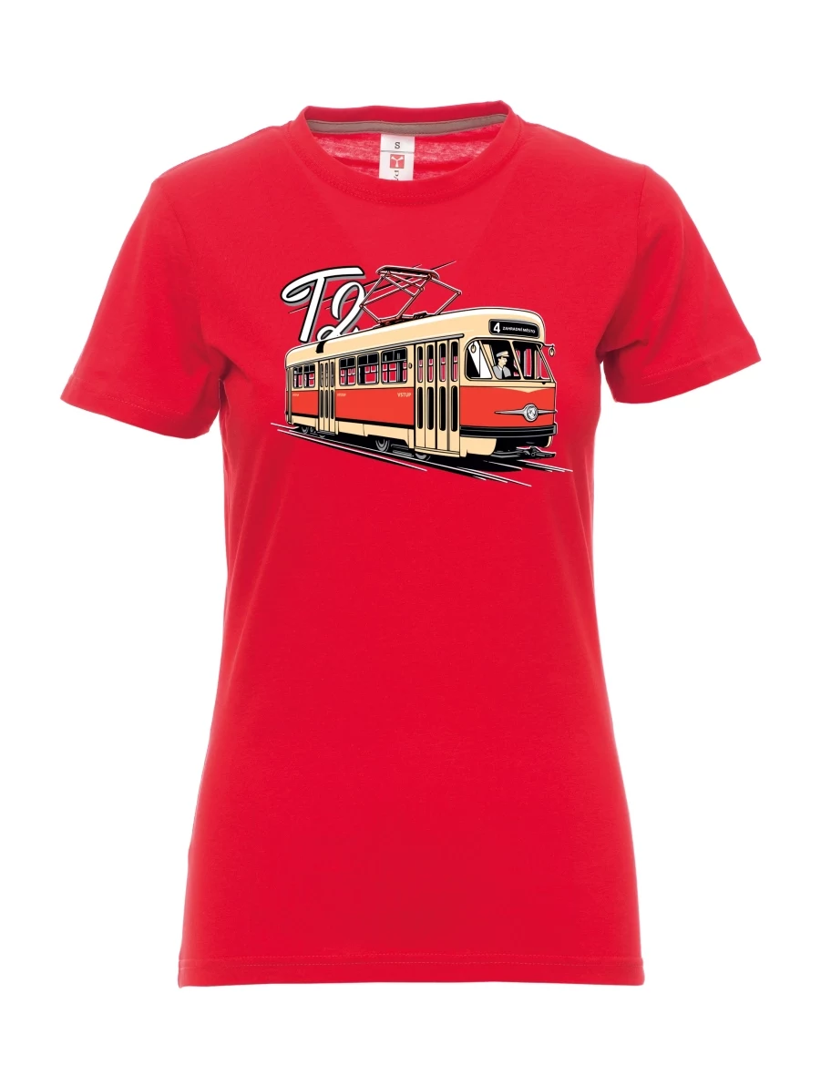 Damski t-shirt czerwony Tramwaj T2
