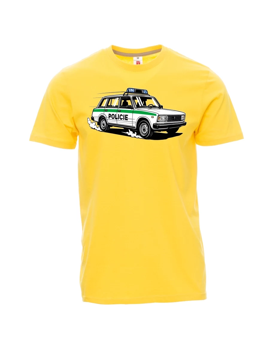 Męski t-shirt żółty Samochód VAZ 2104 POLICJA