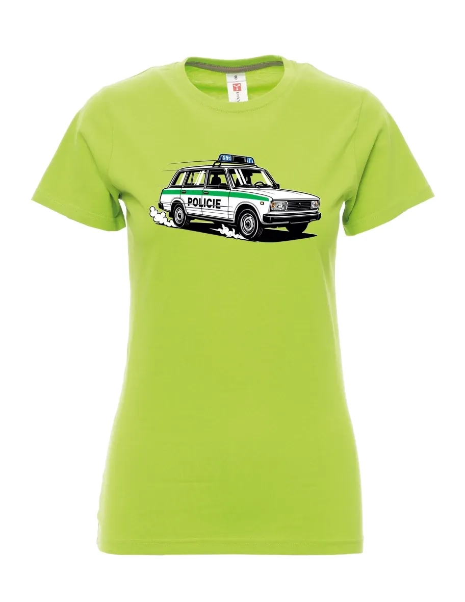 Damski t-shirt limetkowy Samochód VAZ 2104 POLICJA