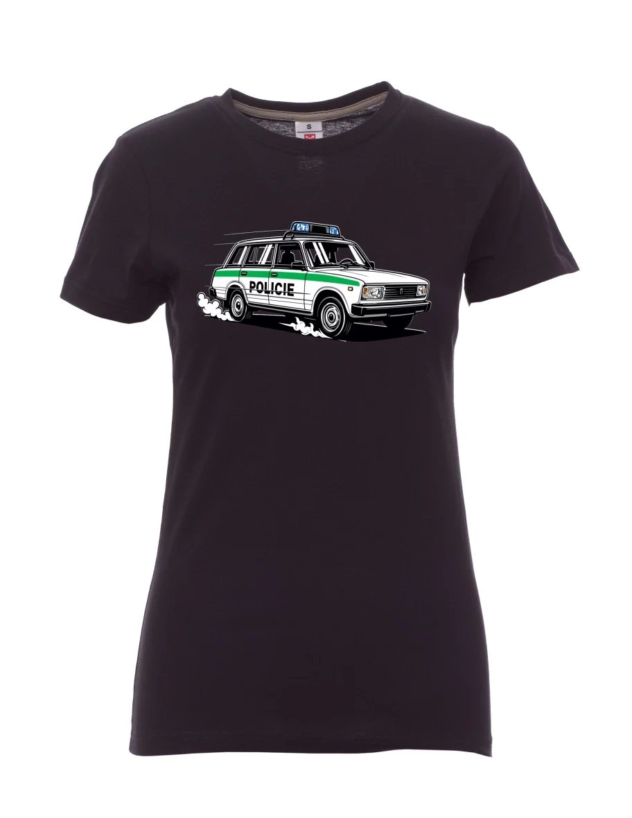 Damski t-shirt czarny Samochód VAZ 2104 POLICJA