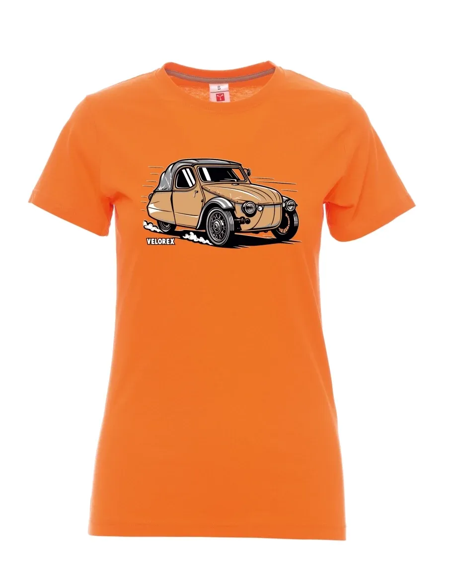 Damski t-shirt pomarańczowy Samochód Velorex