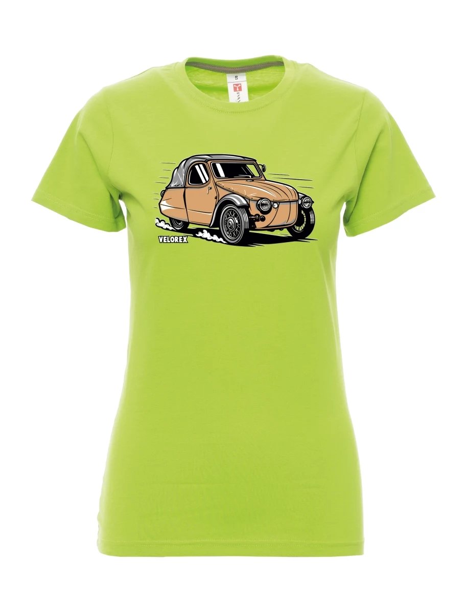 Damski t-shirt limetkowy Samochód Velorex