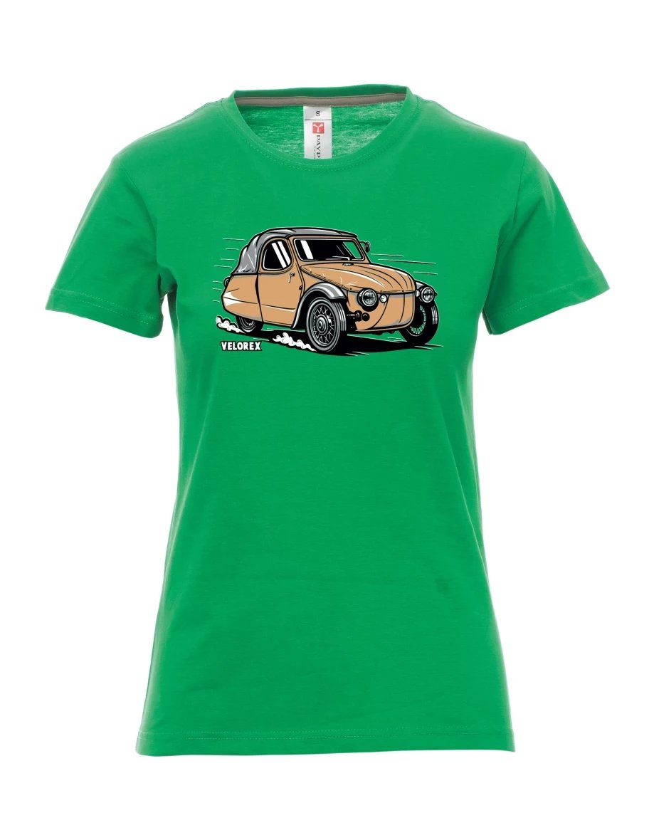 Damski t-shirt zielony Samochód Velorex