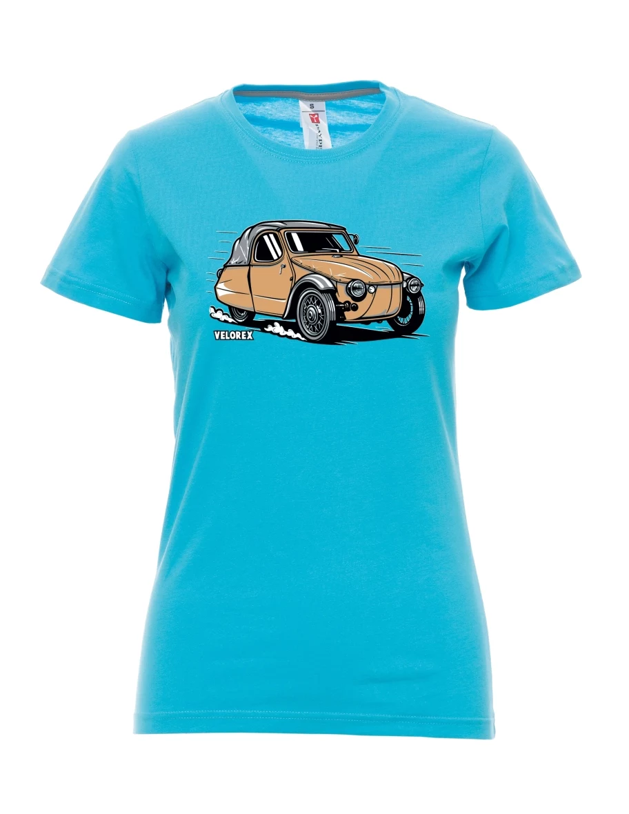 Damski t-shirt turkusowy Samochód Velorex
