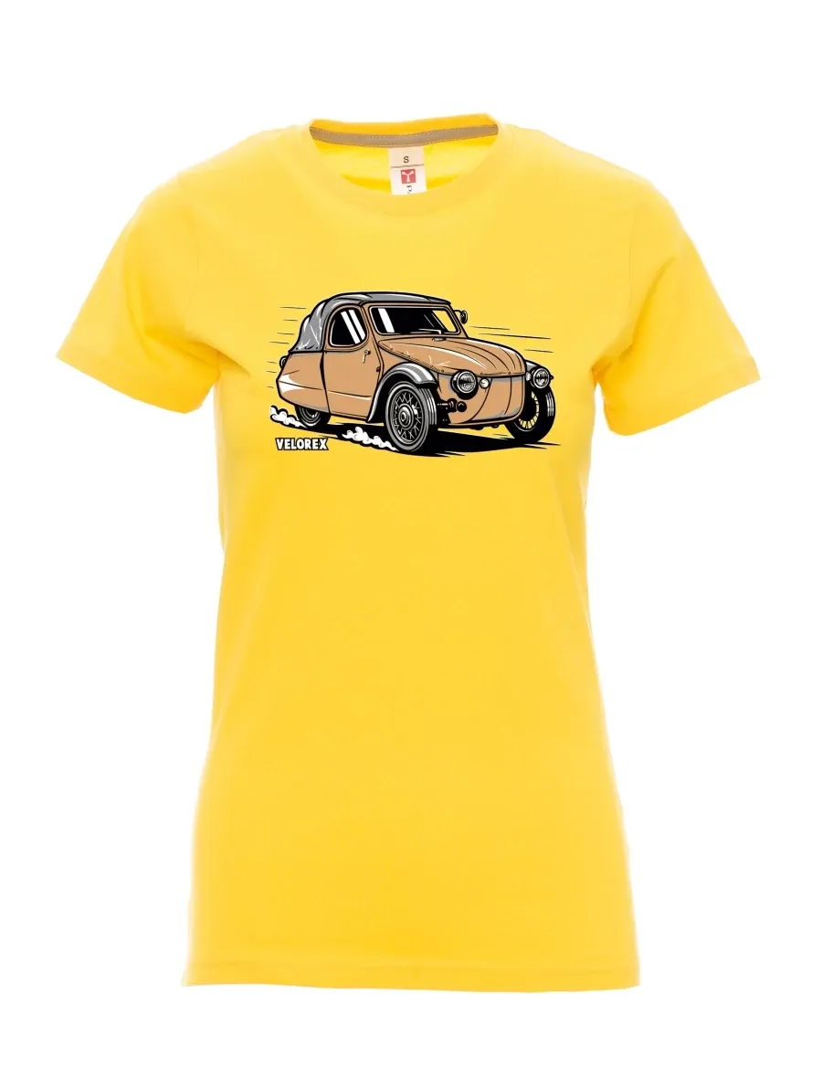 Damski t-shirt żółty Samochód Velorex