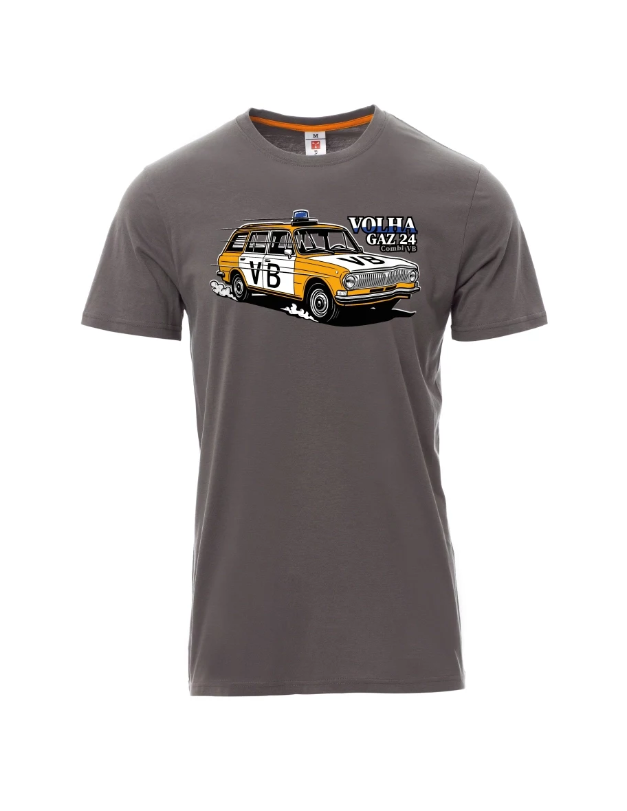 Męski t-shirt szary Samochód Wołga GAZ 24 VB