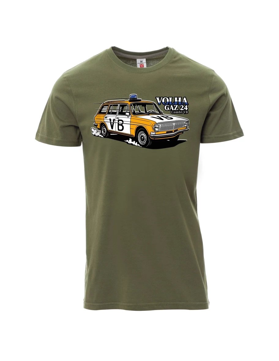 Męski t-shirt khaki Samochód Wołga GAZ 24 VB