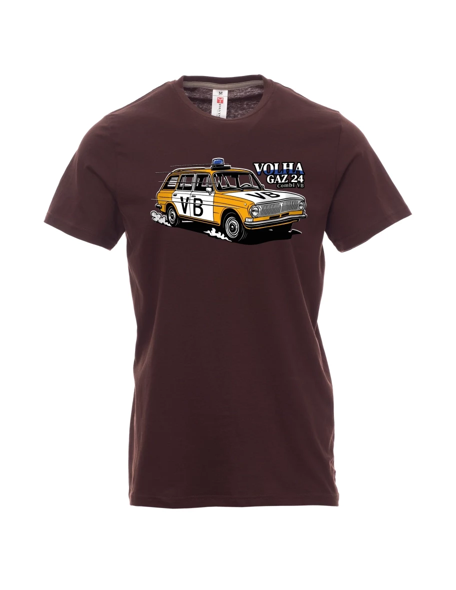 Męski t-shirt ciemny brąz Samochód Wołga GAZ 24 VB