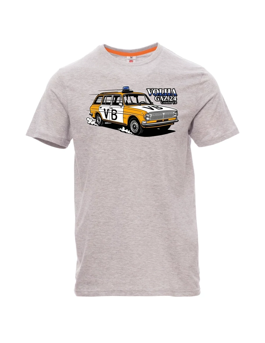 Męski t-shirt szary melanż Samochód Wołga GAZ 24 VB