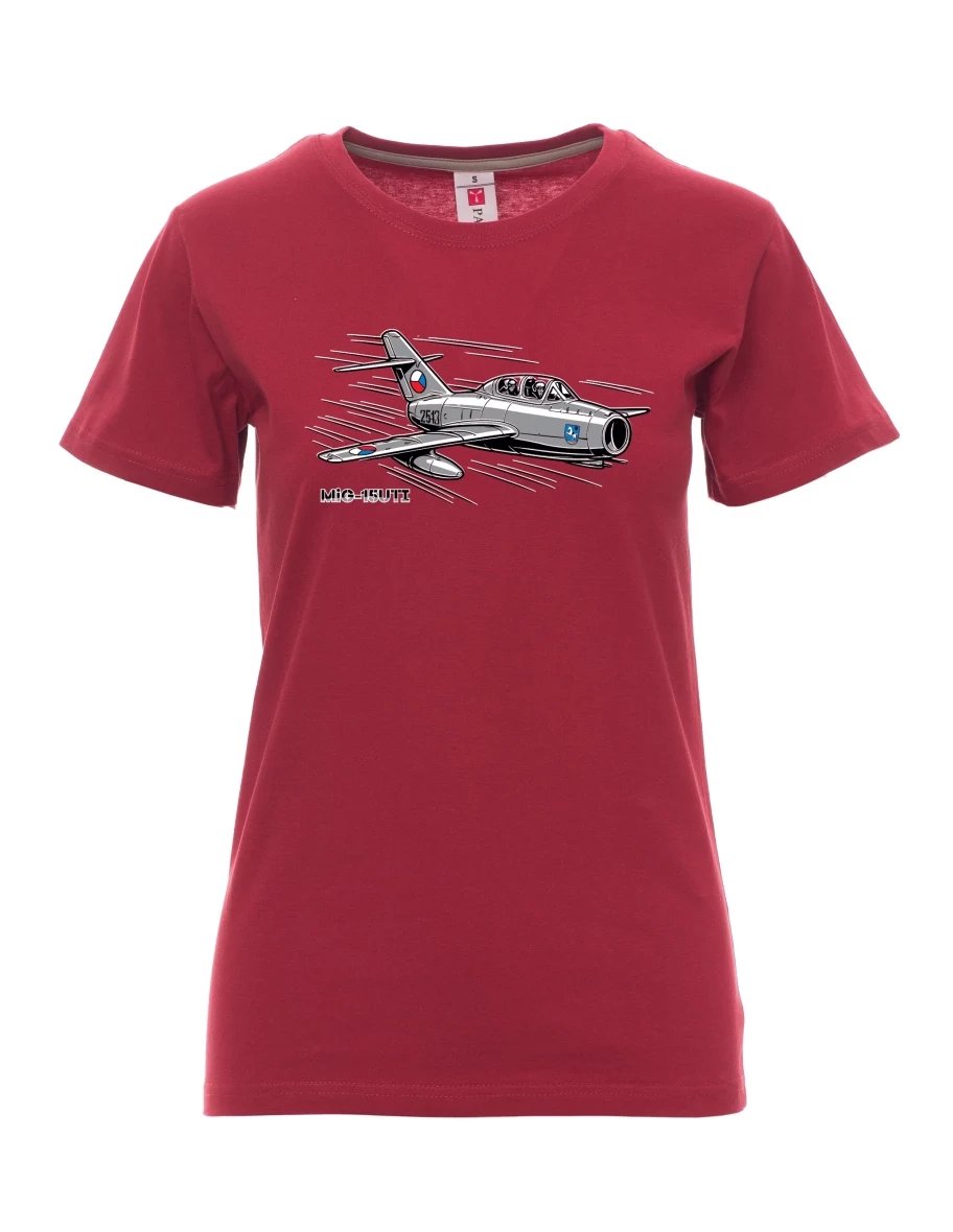 Damski t-shirt bordowy Samolot MiG-15UTI
