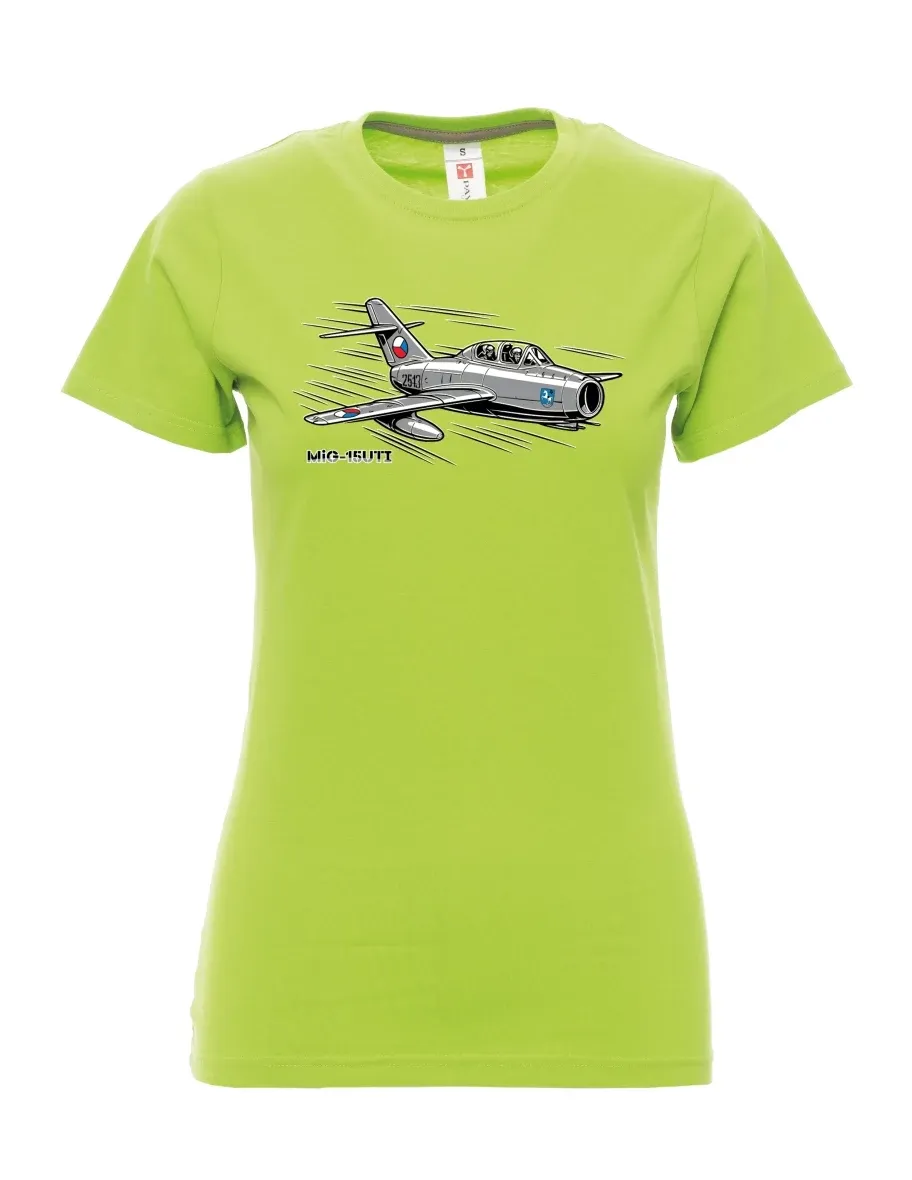 Damski t-shirt limetkowy Samolot MiG-15UTI