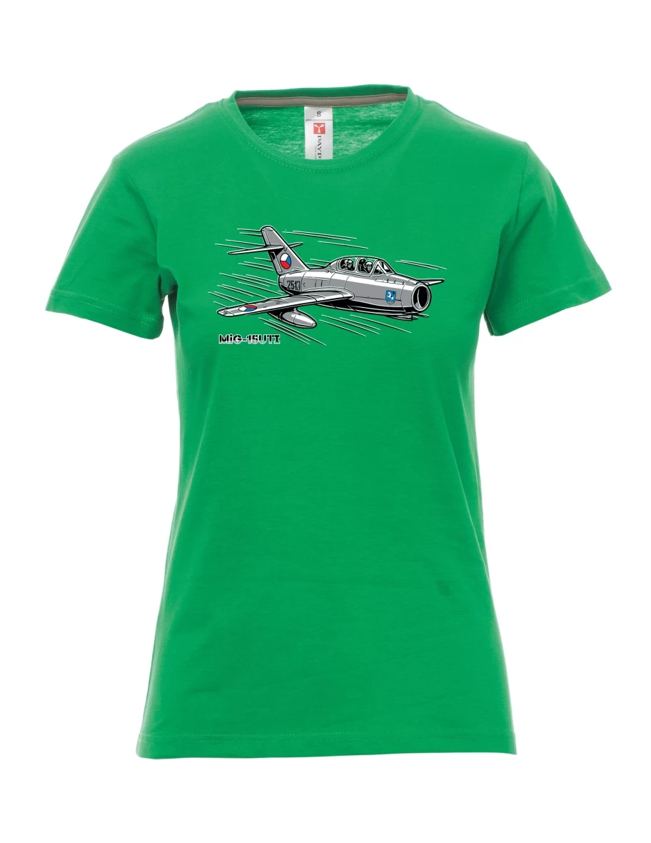 Damski t-shirt zielony Samolot MiG-15UTI